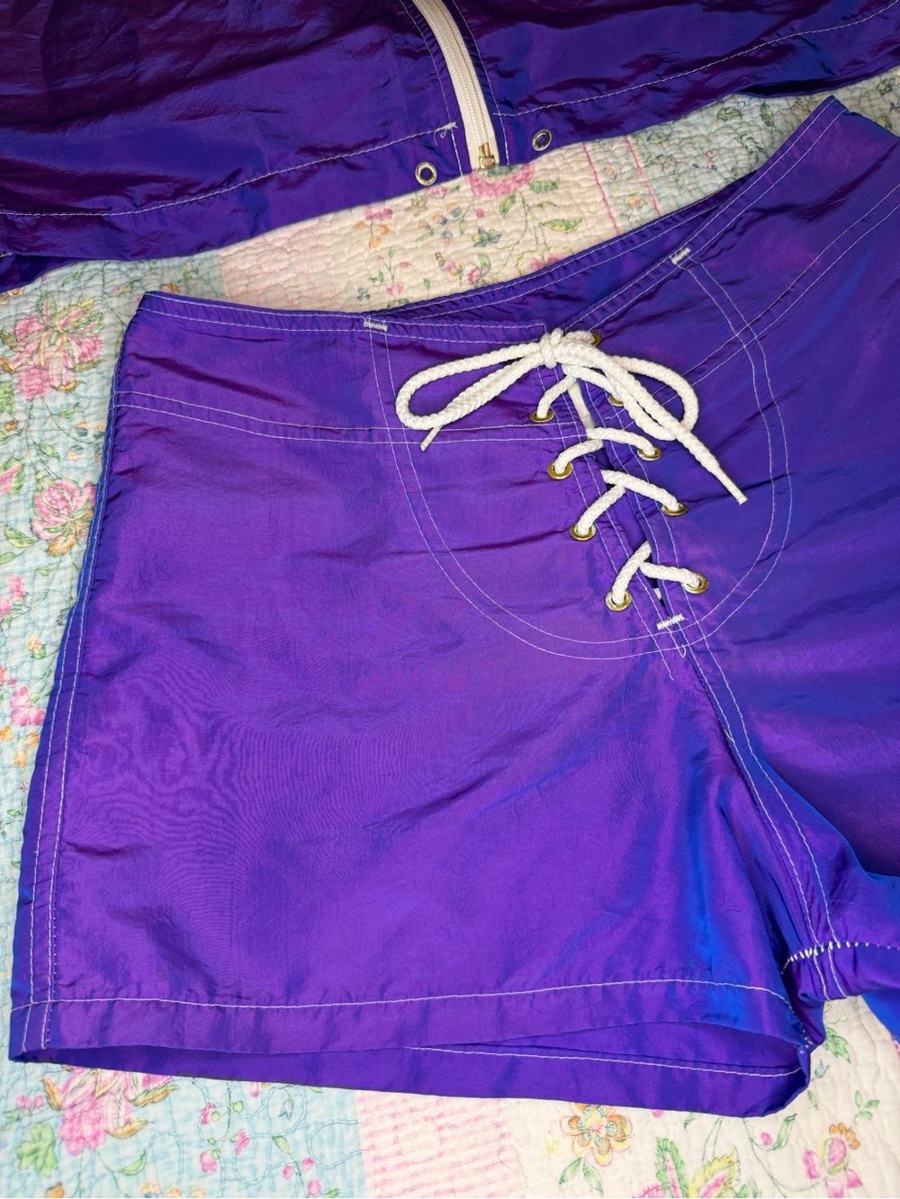 VTG 90s Y2K Surf Style Purple Iridescent Windbreaker Jacket & Board Shorts SM - Picture 2 of 15